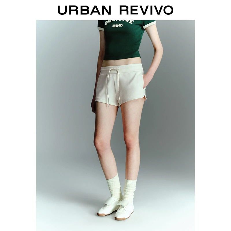 UR2025春季新款女装欧若风休闲松紧腰抽绳超短款短裤UYU650022