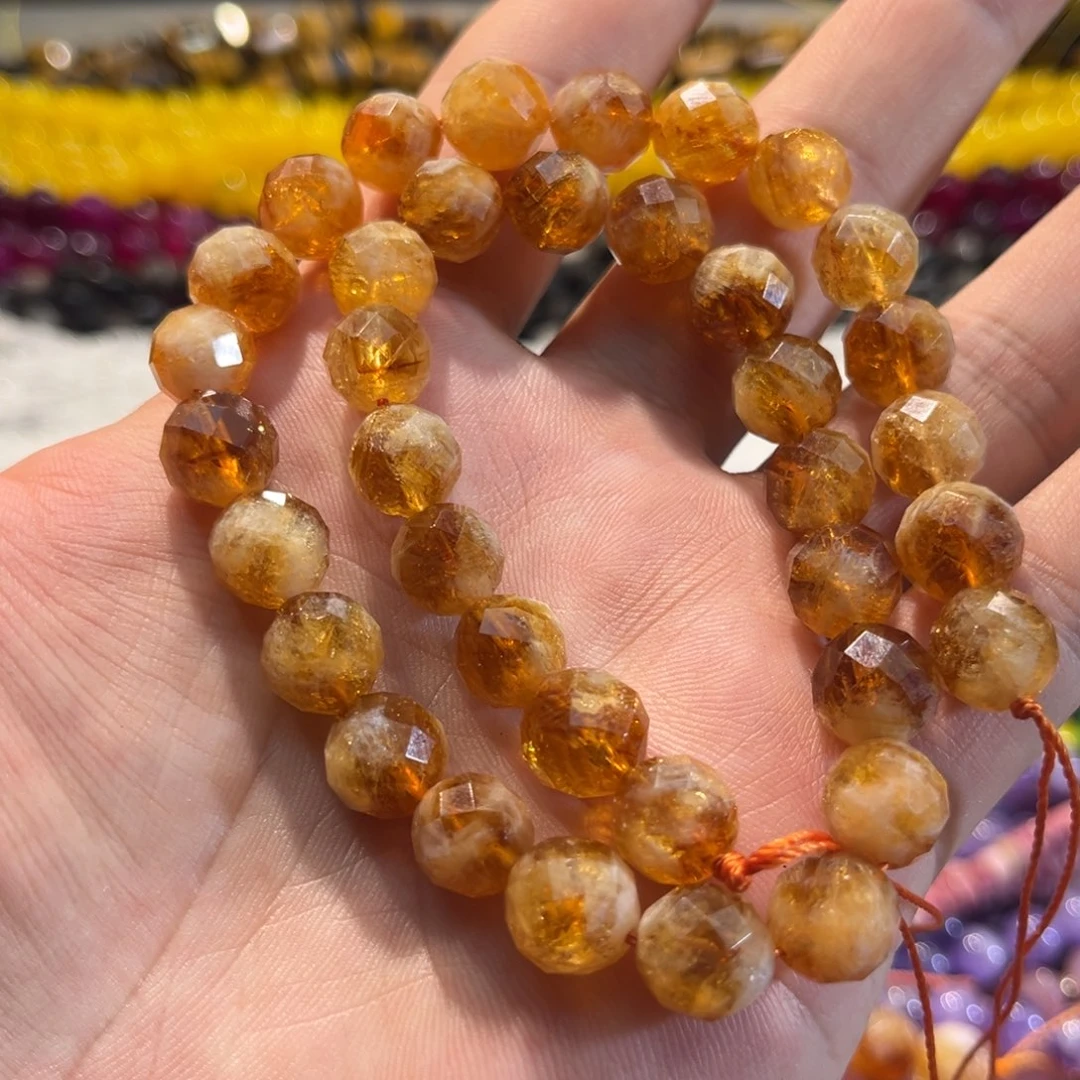 未镶嵌玛瑙/玉髓珠宝半成品暴力黄塔晶刻面一条10mm