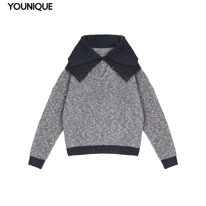 【Y III CHUAN EO】一川新品25秋冬混色v领套头毛衣附围脖女