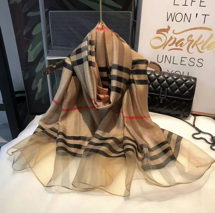经典百搭格子真丝披肩