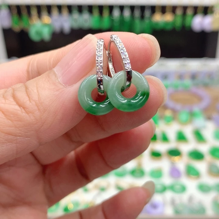 翡翠银S925镶嵌耳饰