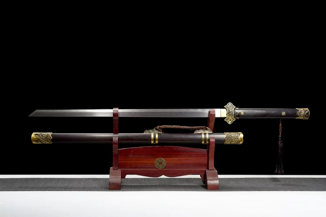 唐横刀龙泉刀剑黑檀木覆土烧刃百炼花纹钢唐刀未开刃