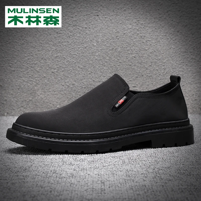 木林森商务布鞋男款一脚蹬正装工作男鞋黑色大码春秋正品帆布鞋男