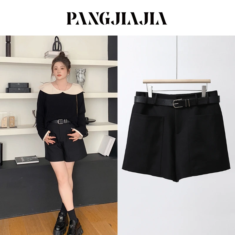 【胖佳佳】现货~精致短裤 腰带西装裤秋季高腰百搭阔腿裤H625N12389