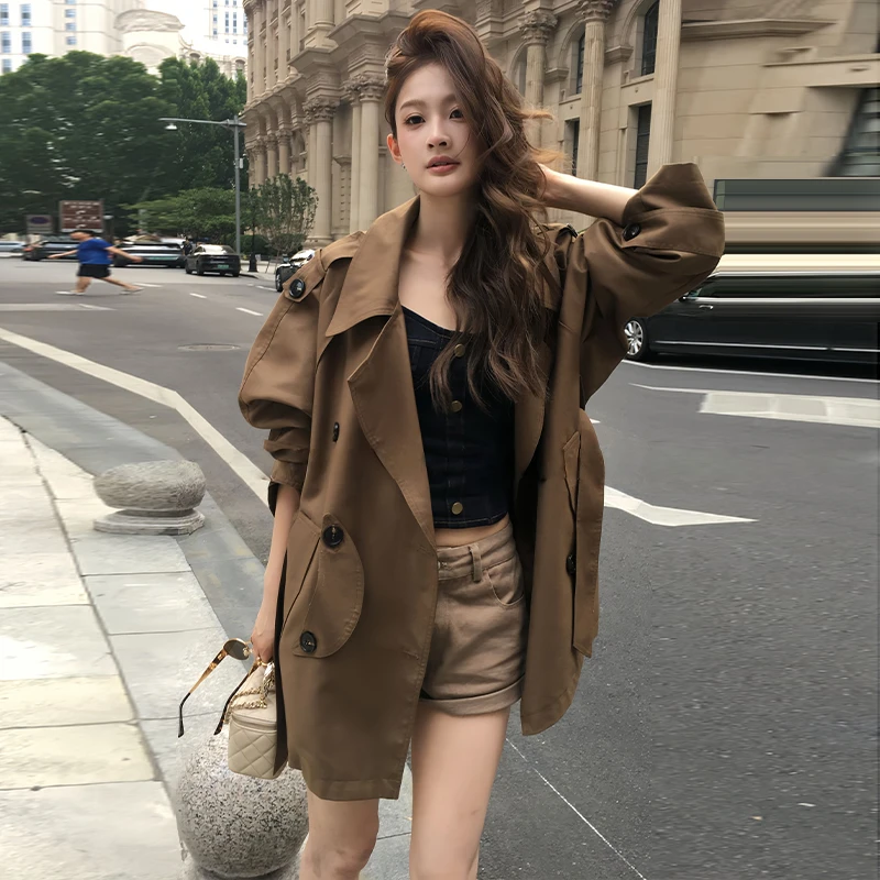 时尚美拉德风气质风衣短外套女2025年秋冬高级感复古百搭翻领大衣