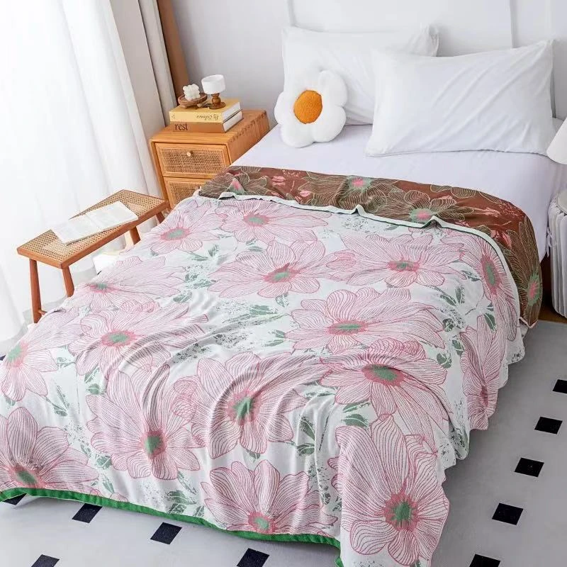 秋英花150×200竹纤维毯薄款柔软画风单人竹棉毯子毛巾被冷感毯