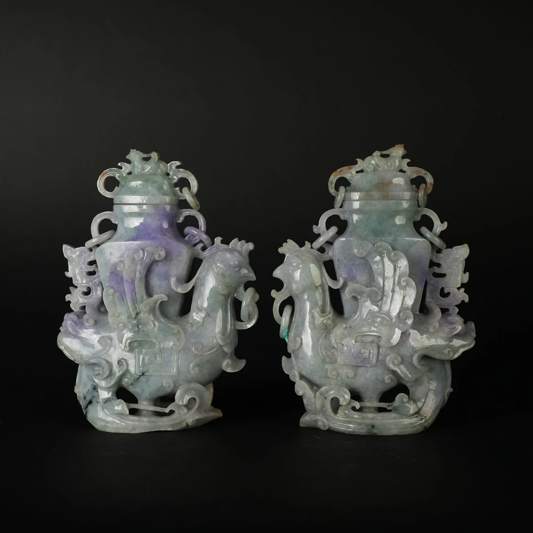 LOT 110815 20世纪 翡翠天鸡瓶一对