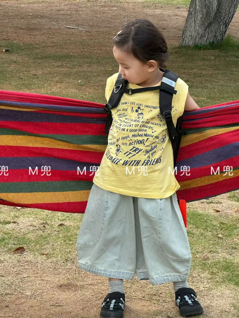 25年夏季新款日系童装中古DD夏款儿童卡通字母印花无袖背心