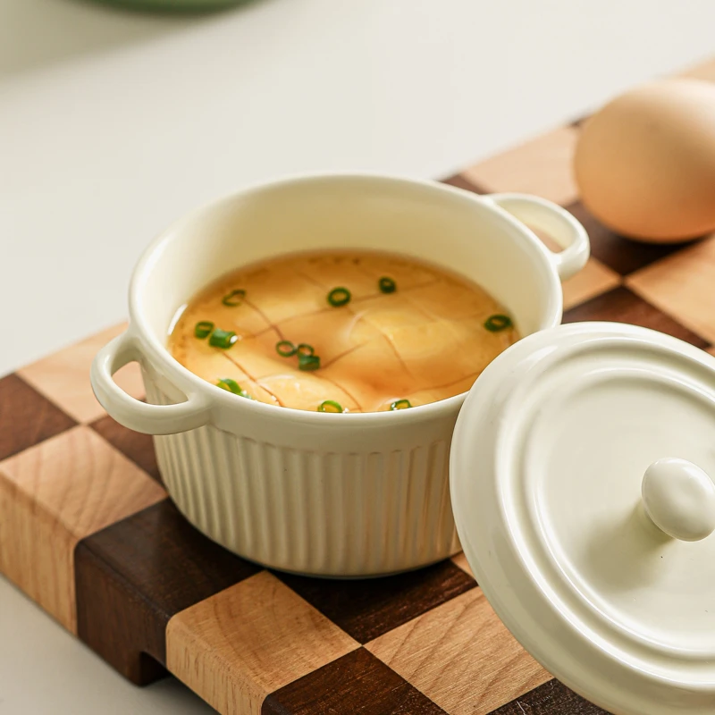 日本インレット陶瓷蒸蛋碗专用舒芙蕾烤碗空气炸锅焗饭碗带盖炖盅