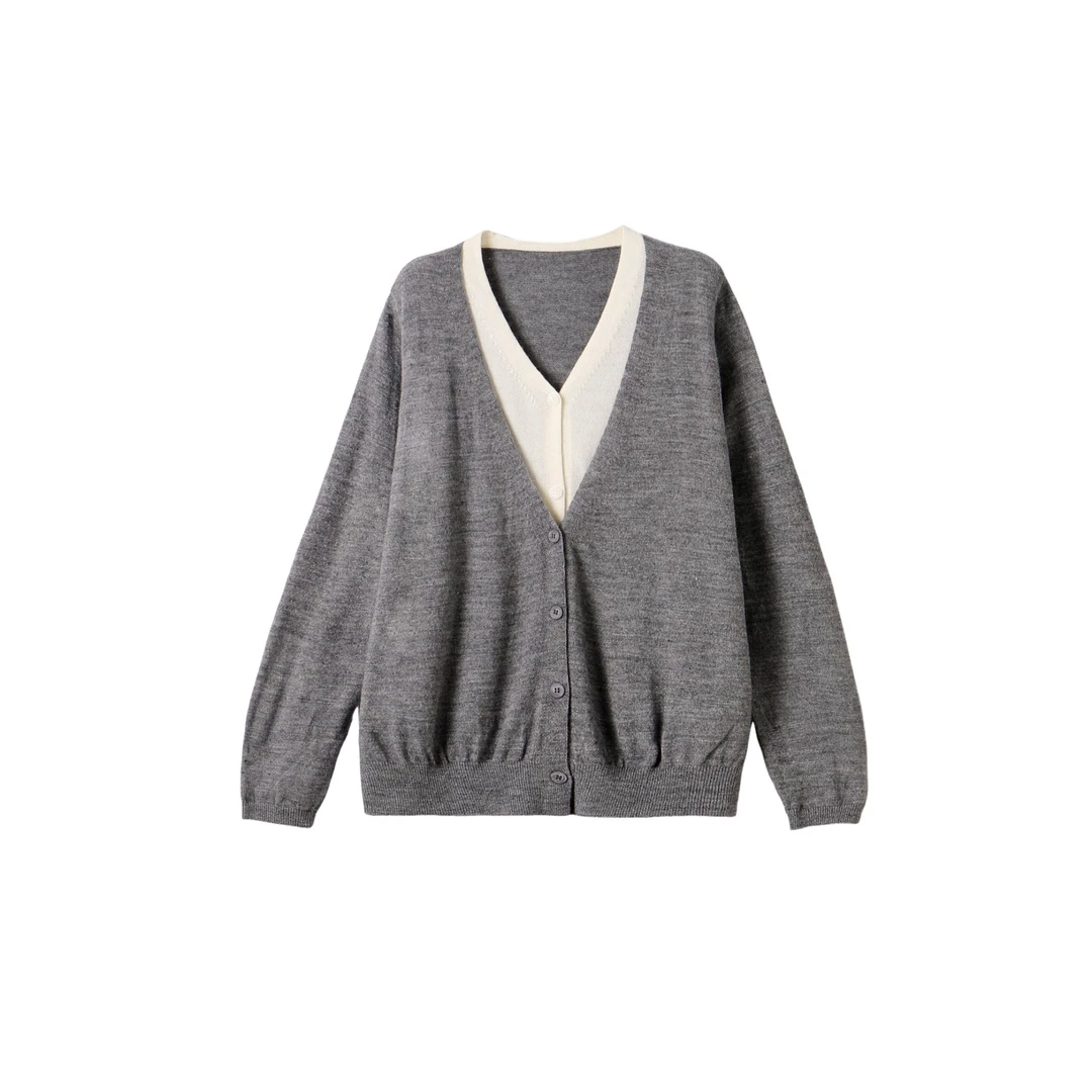 【猫猫】老钱风 假两件层次感慵懒休闲V领针织上衣MC4284