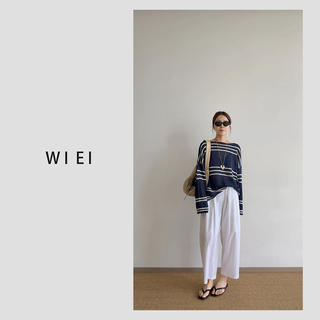 《WI EI》空气衫*重工编织条纹长袖防晒衫显瘦针织上衣W25209039