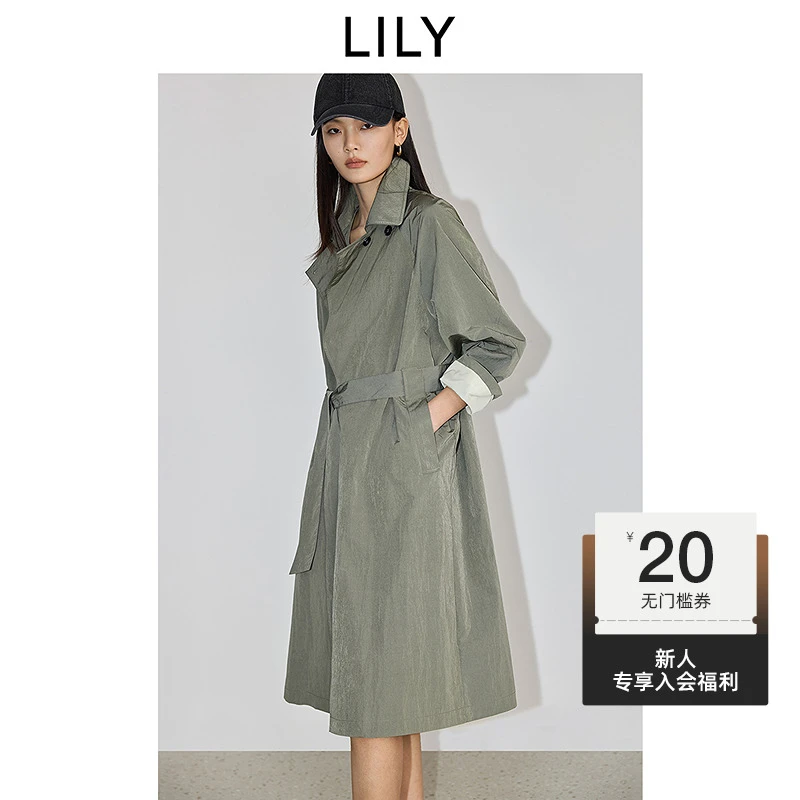 LILY2025春季新款复古休闲撞色收腰百搭通勤风衣外套125139C1912