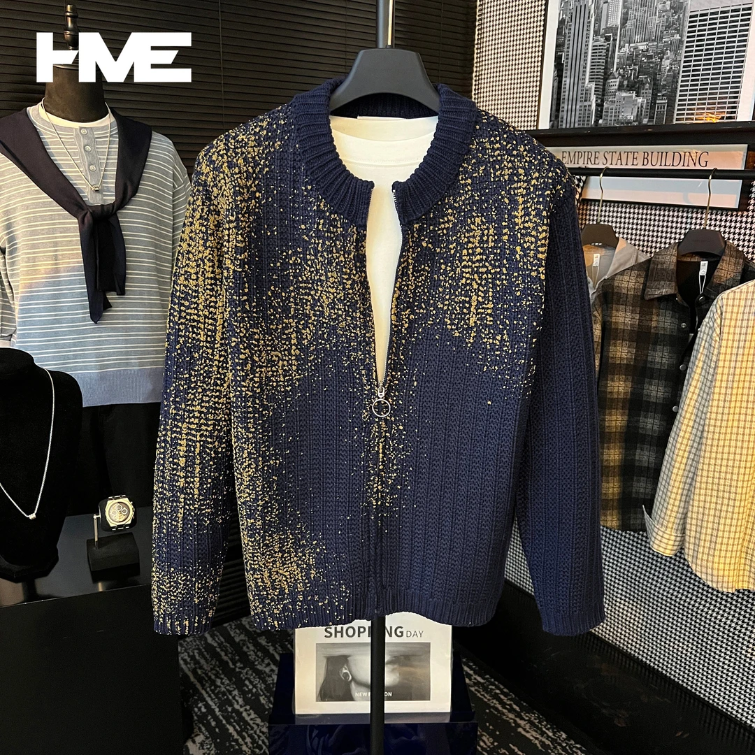 【HMEYAO】【纤绒纱肌理纹针织】秋冬高定圆领新贵老钱风泼墨开衫外套