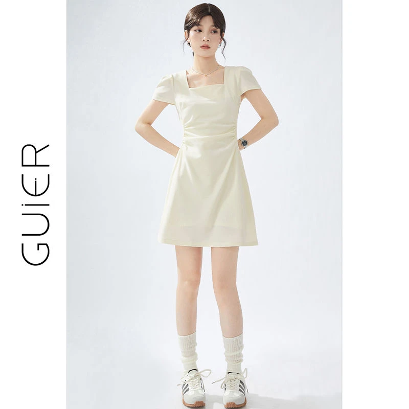 桂儿「氨纶乱麻」漫画曲线！小个子方领连衣裙女法式气质裙子23506