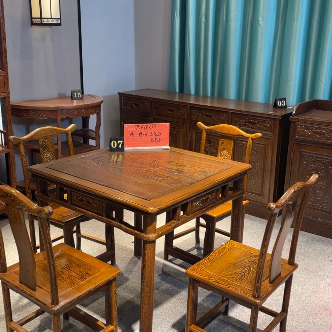 灵***佬鸡翅木类成套家具鸡翅木78 78 73一桌四椅
