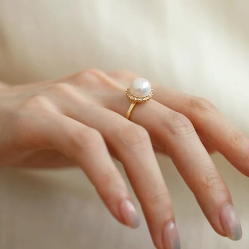621 天然白色太阳花珍珠戒指 开口可调节