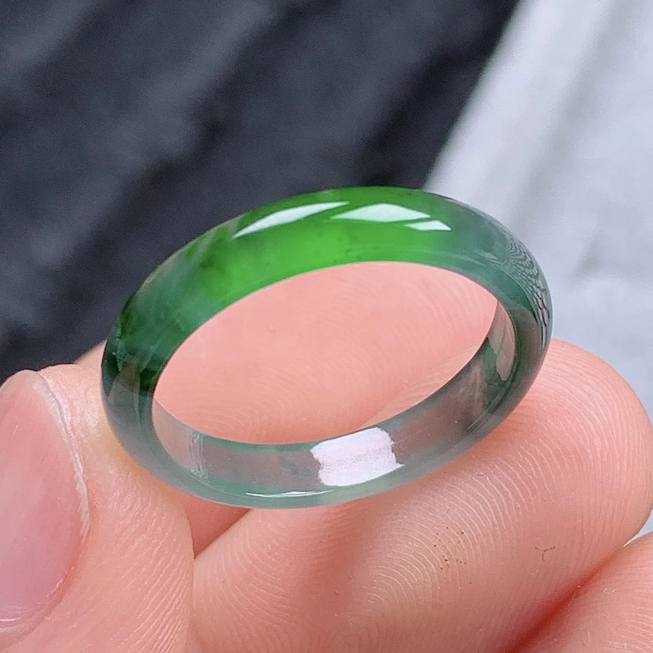 天然翡翠A货老坑冰种飘阳绿飘花翡翠戒指指环17号圈口内径18mm&75