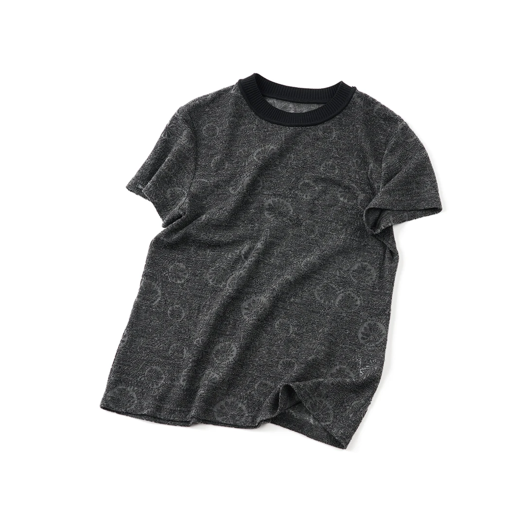 林肉肉【设计感提花短袖】绵羊毛DT5ZA0440修身弹性气质设计感T恤