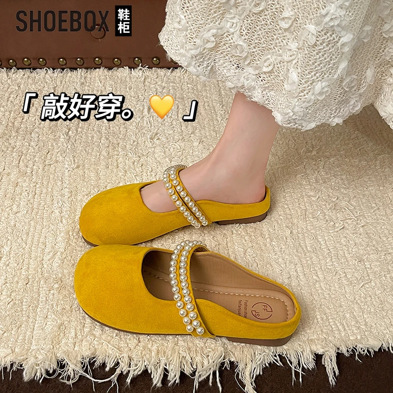 SHOEBOX鞋柜法式包头半拖鞋女2025夏季新款爆款一脚蹬软底穆勒鞋