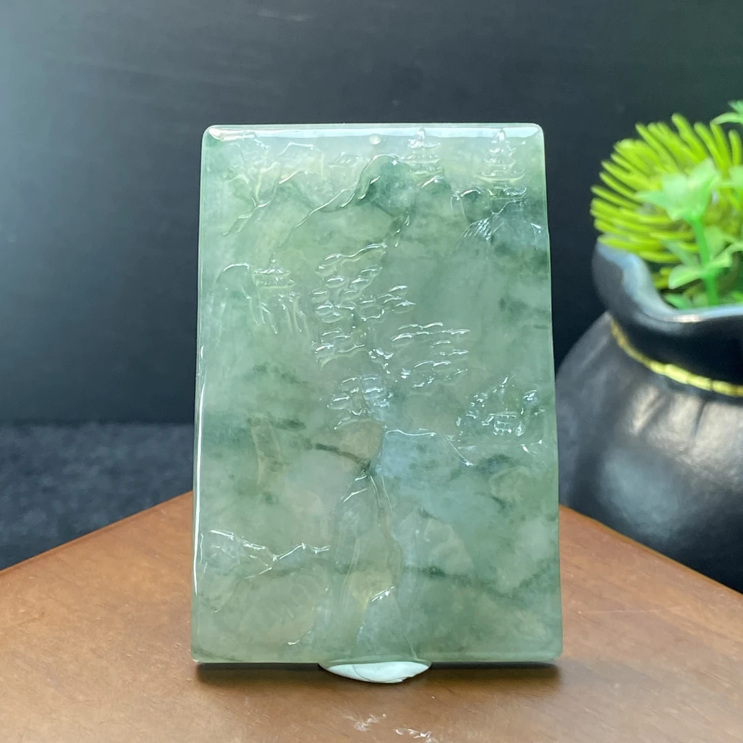 RX13天然缅甸A货翡翠冰胶山水牌/076027/北京中保拍卖