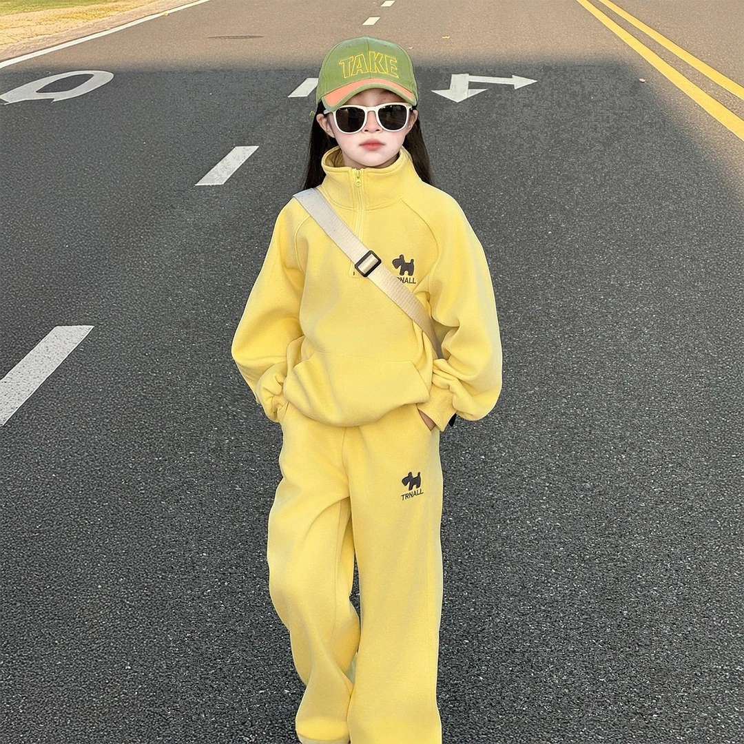 韩版儿童休闲套装2025新款女孩秋季潮酷立领卫衣女童超好看运动服