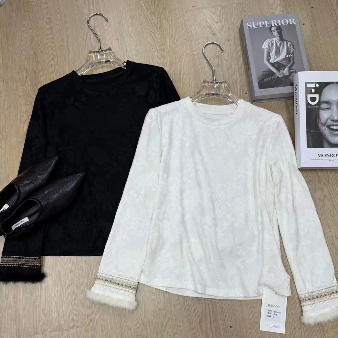 【十三行】欧洲站欧货优雅复古新中式国风上衣修身提花高级感T恤