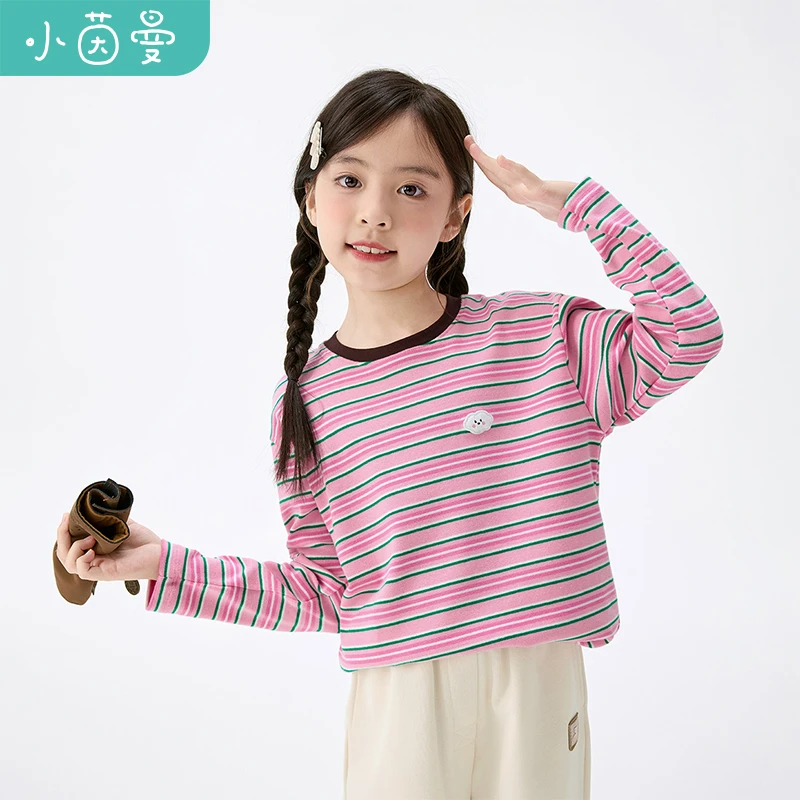 【T恤长袖】小茵曼童装女童条纹长袖t恤云朵章仔25秋时尚休闲上衣