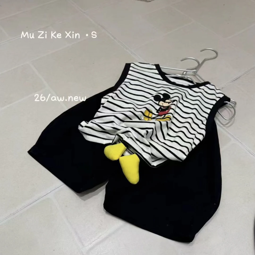 F18现货no退换,儿童条纹米老鼠背心上衣(粗细条纹随机发)