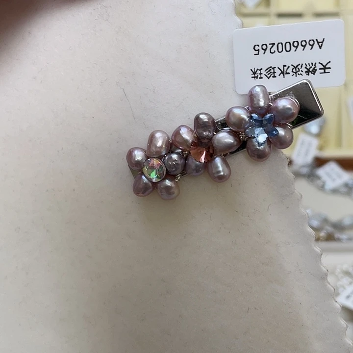发饰合金淡水珍珠紫色巴洛克三朵花鸭嘴夹5cmm