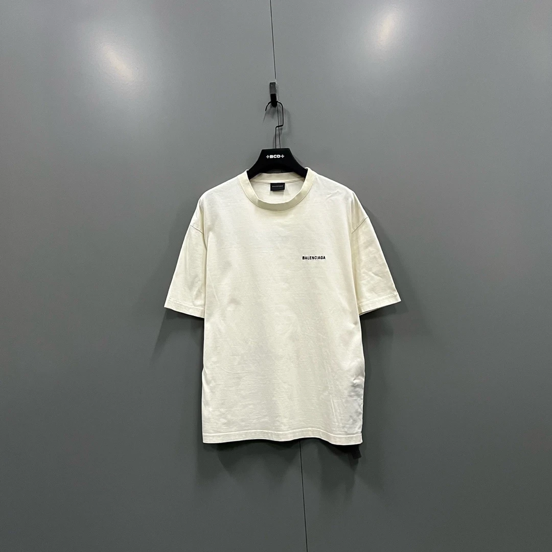 95新 Balenciaga/巴黎世家 h87 米色背后刺绣短袖 M码 017740