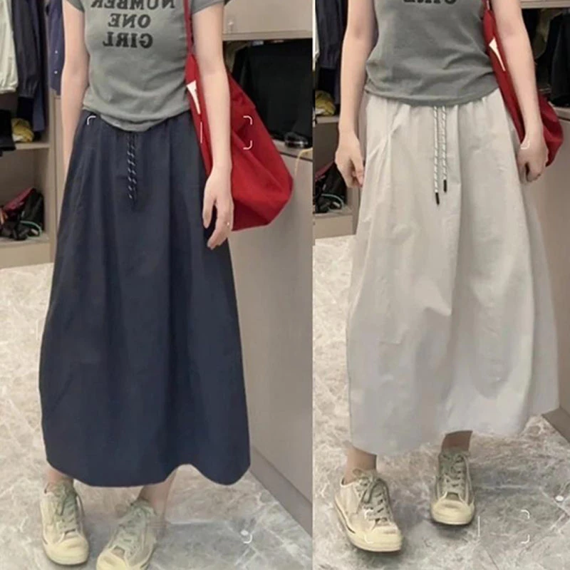 韩系拼接简约南瓜裙女夏季新款时尚百搭宽松显瘦遮肉中长款半身裙