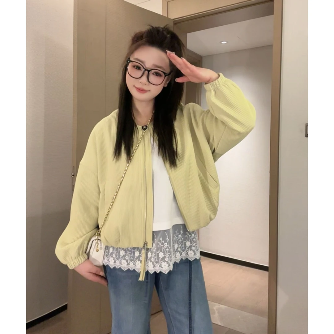 楠序鹿鹿【悄然心动】时尚百搭圆领韩版休闲宽松复古短外套NX13127