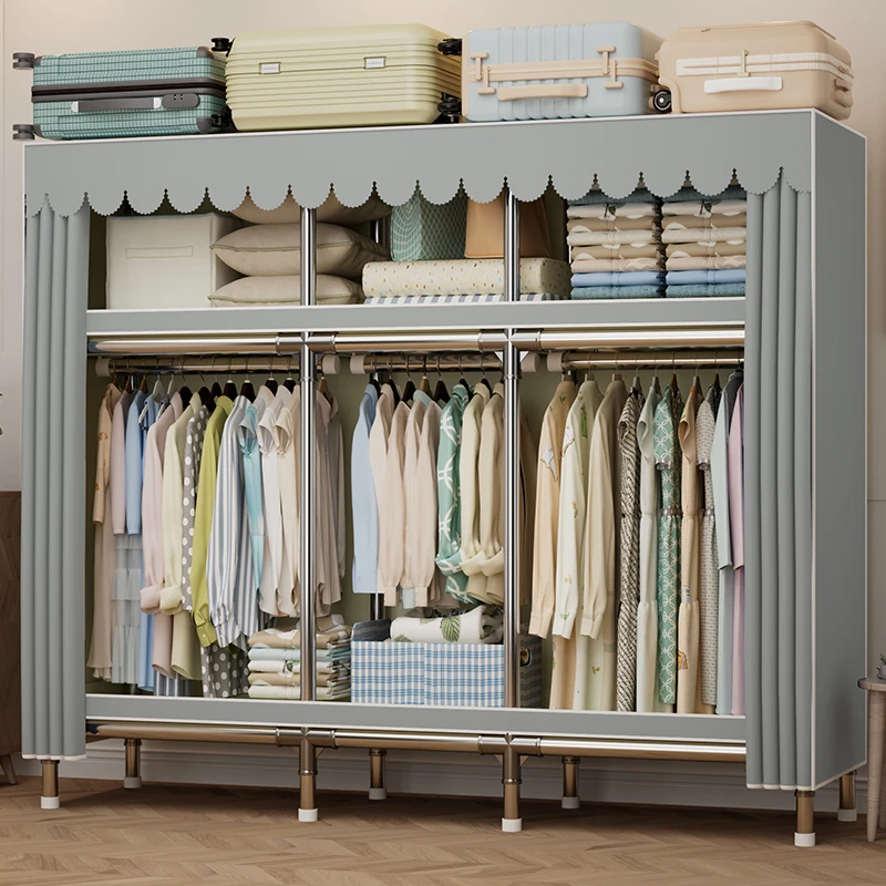 简易衣柜家用卧室钢管加厚加固货架式衣柜结实耐用出租房宿舍衣橱