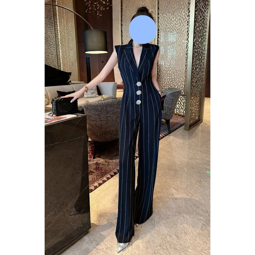 高端轻奢连体裤2024夏季新款设计感大牌气质无袖连衣阔腿裤套装女