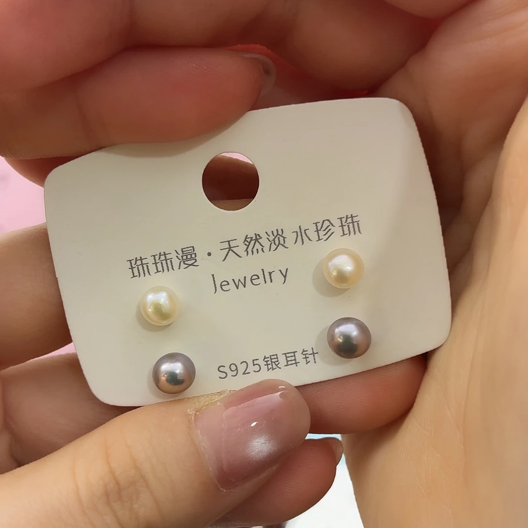 祈***.耳饰银S925镶嵌淡水珍珠1微暇