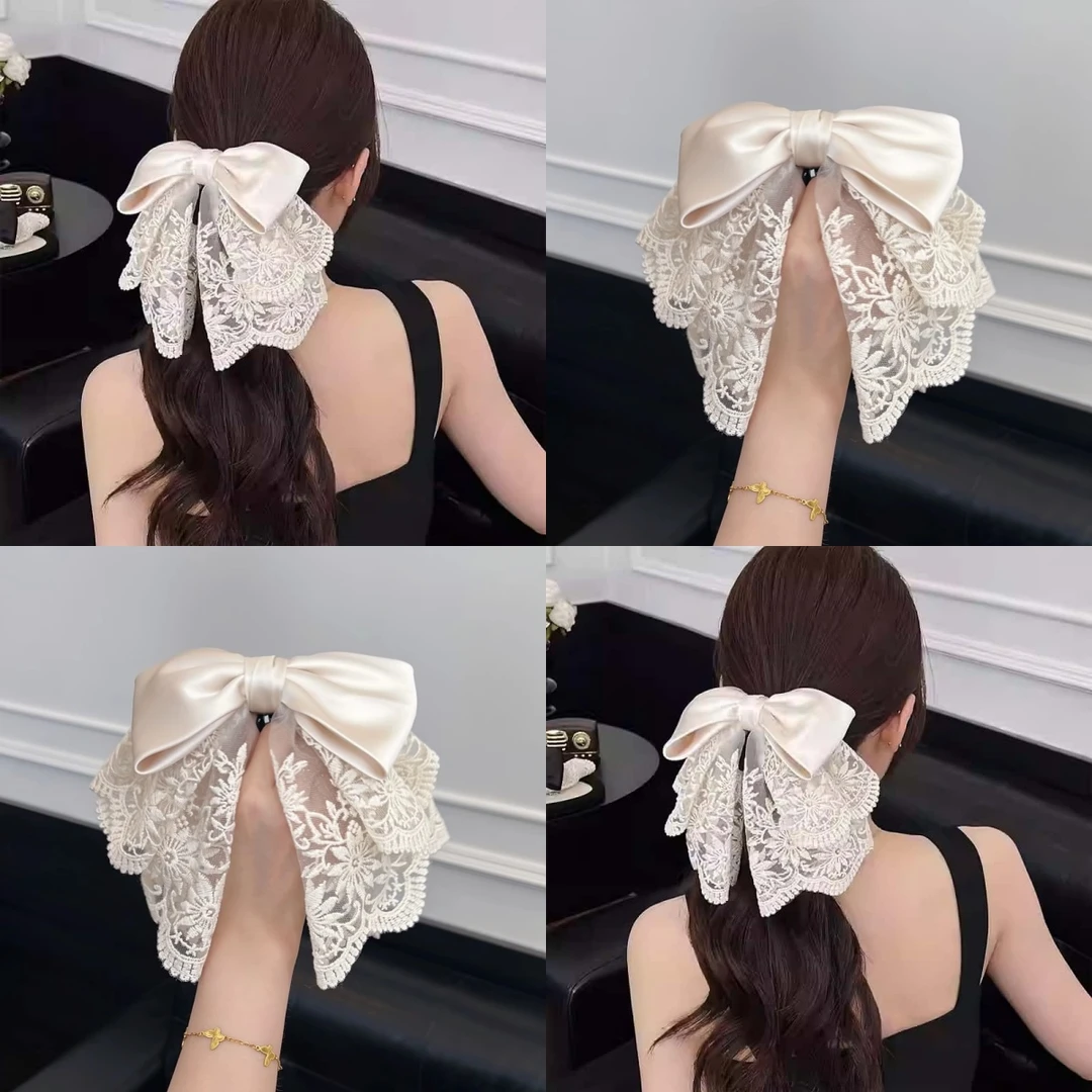 静奢千金！蕾丝蝴蝶结马尾抓夹！温柔气质后脑勺盘发旅行夹子半扎发