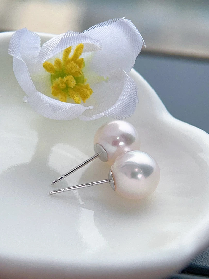 天然海水珍珠AKoya素耳钉简约百搭款式 8-9MM 18K