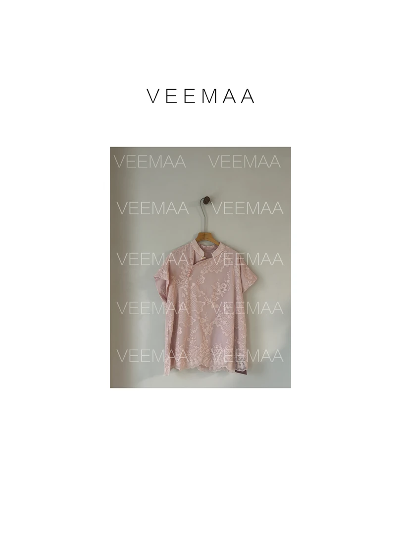 【Veemaa】梦桃 定制款粉色新中式盘扣水溶定位绣上衣