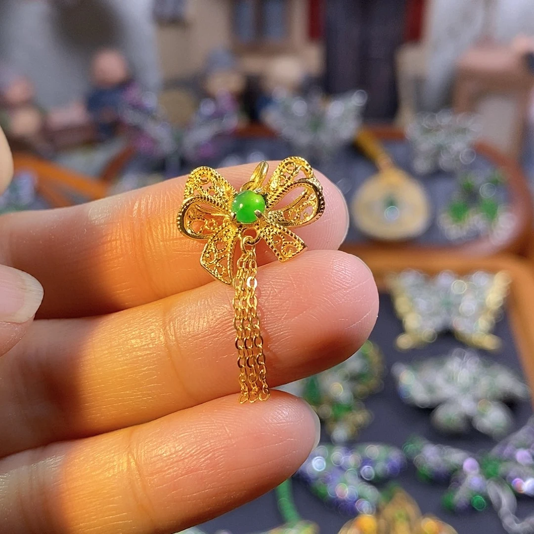 吊坠(不含链)银S925镶嵌翡翠