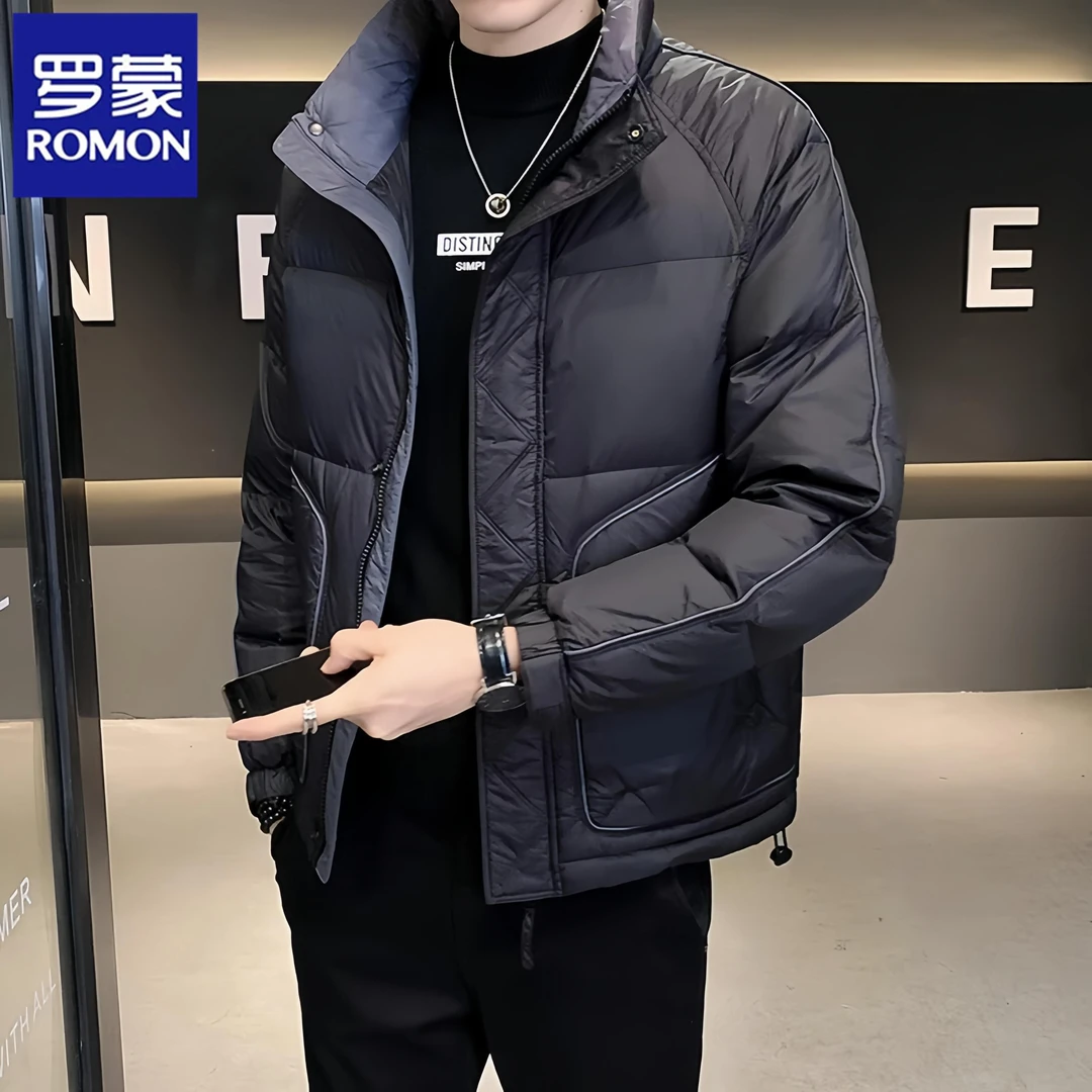 Romon/罗蒙轻薄羽绒服男士秋冬季新款潮牌立领拼色夹克保暖外套潮