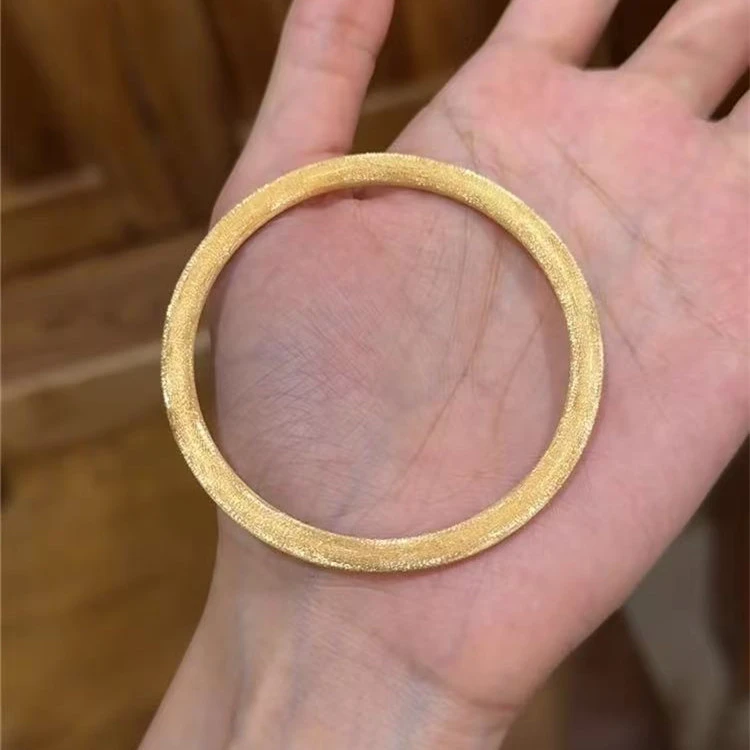 足银手镯 999.9新款爆闪拉丝绒金素圈闭口手镯（精工版）
