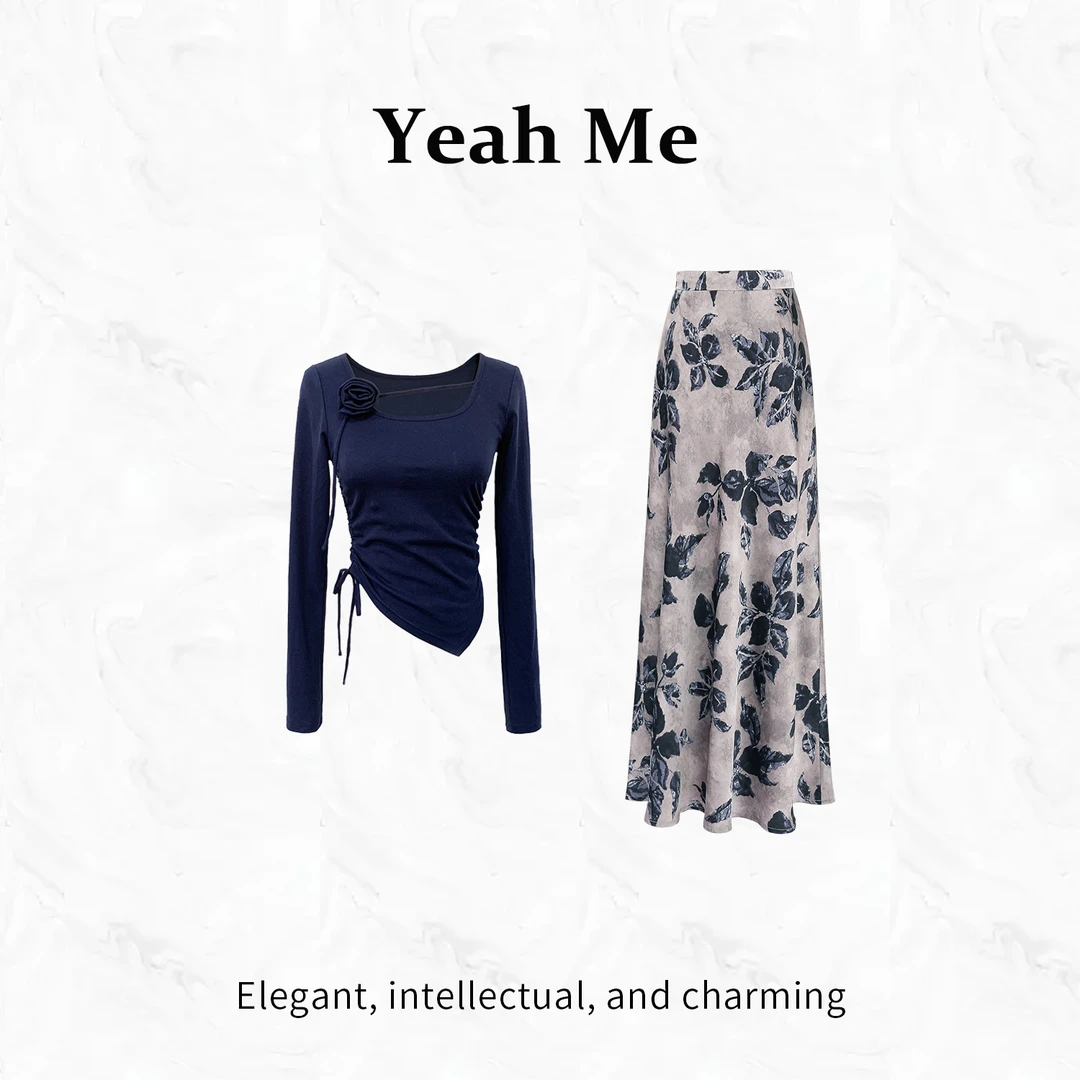 Yeah Me/也觅【旧日时光】秋季新款高级感半身裙套装文艺气质穿搭女