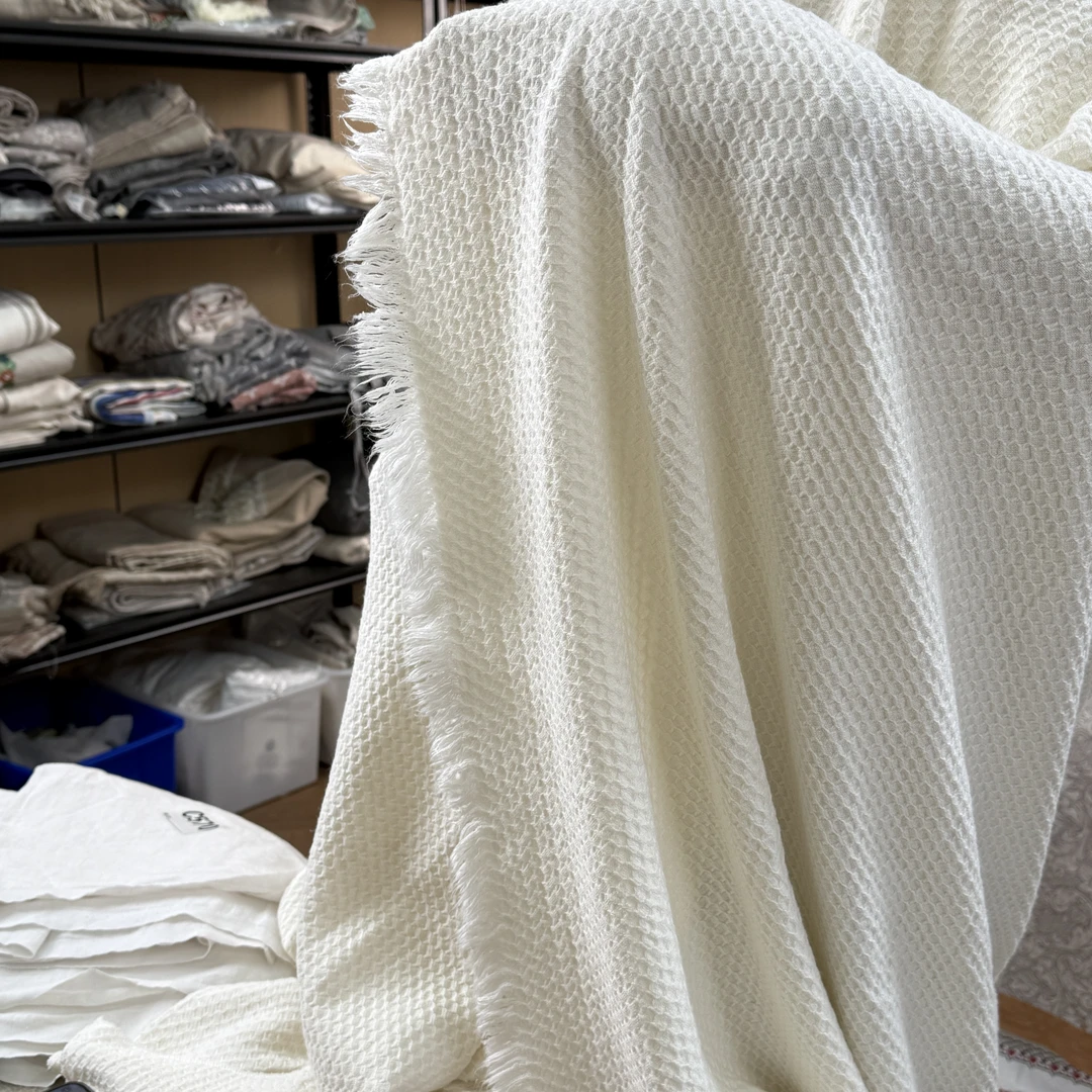 【麻代先生专属】汉麻白色蜂窝流苏浴巾盖毯