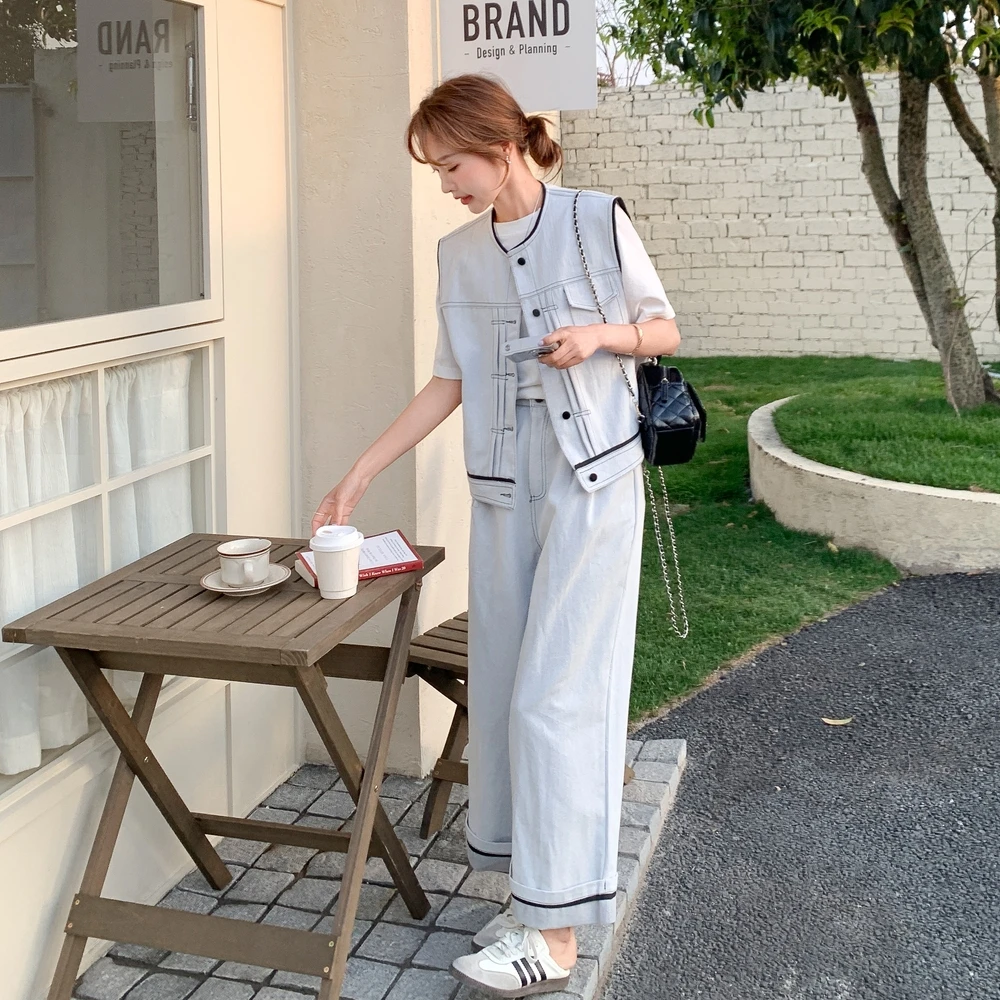 套装女新款爆款洋气夏装女款休闲牛仔套装小个子五一洋气衣服女