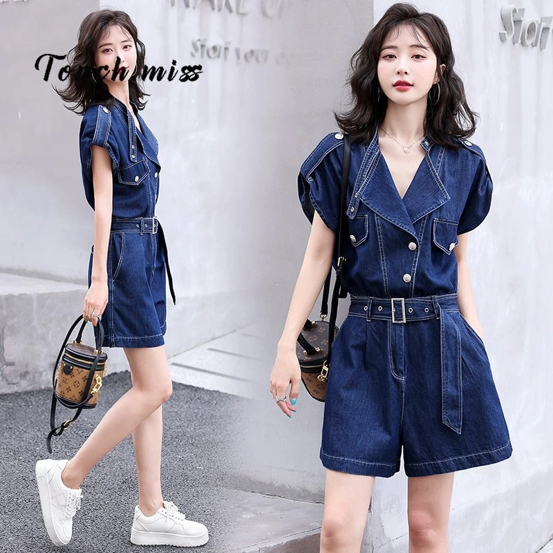 TOUCH MISS潮流时尚牛仔连体裤女夏薄款2025年新款欧货休闲气质显