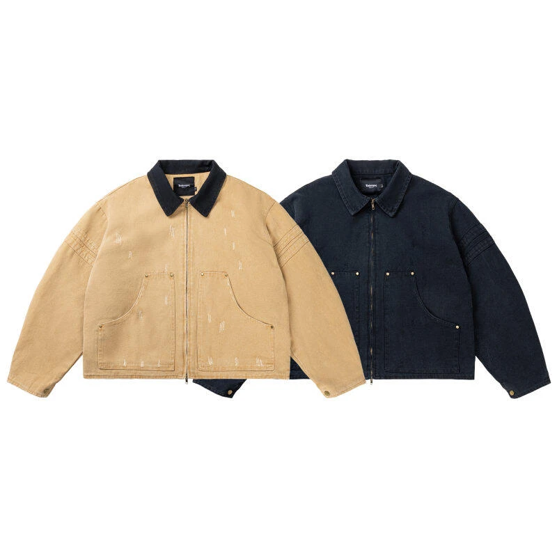 翻领复古废土风做旧破坏大口袋廓形工装夹克