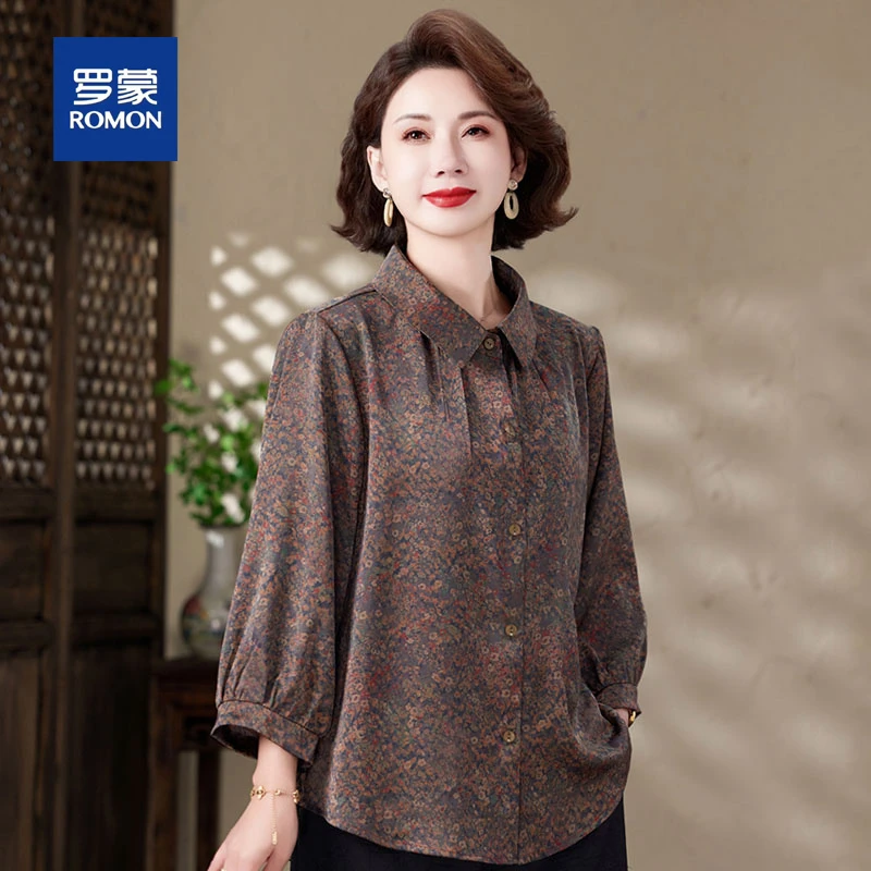 罗蒙妈妈春夏装小衫新款贵夫人洋气高贵上衣中老年人女装衬衫套装