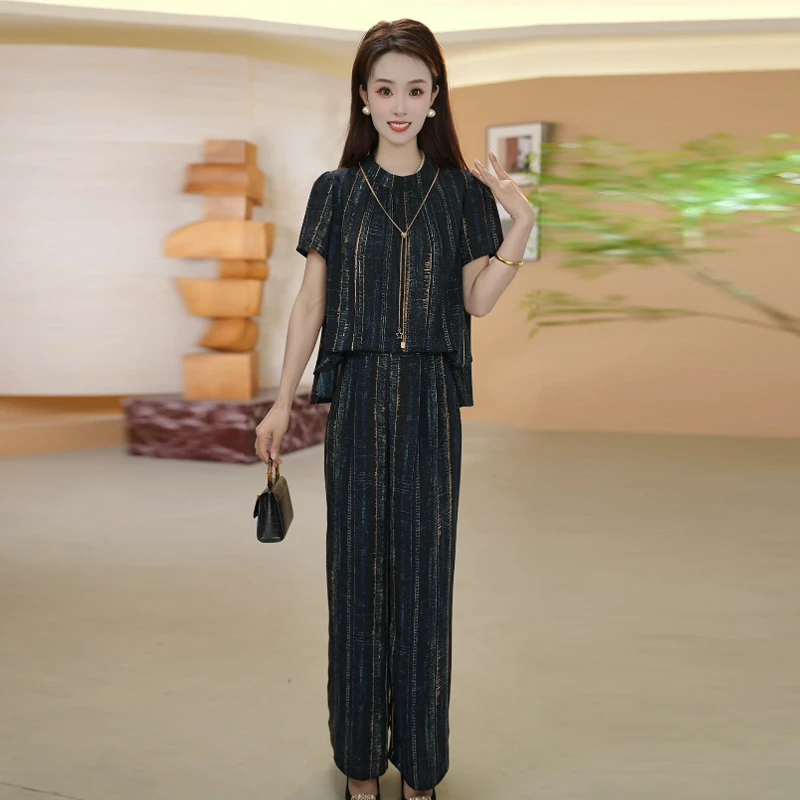 【两件套】夏季时尚女神修身洋气宽松气质休闲百搭显瘦减龄女装套裤