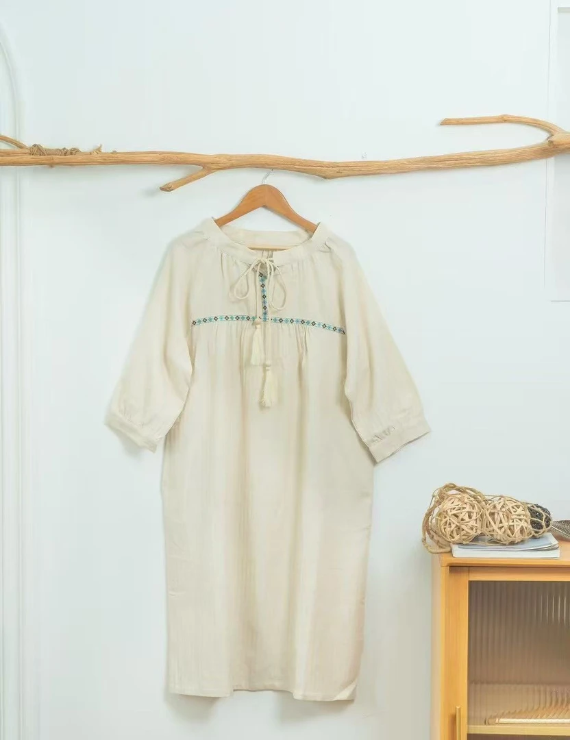 【蓝条睡裙】春夏季薄款棉麻睡裙日式系淡雅家居服巨舒适巨透气