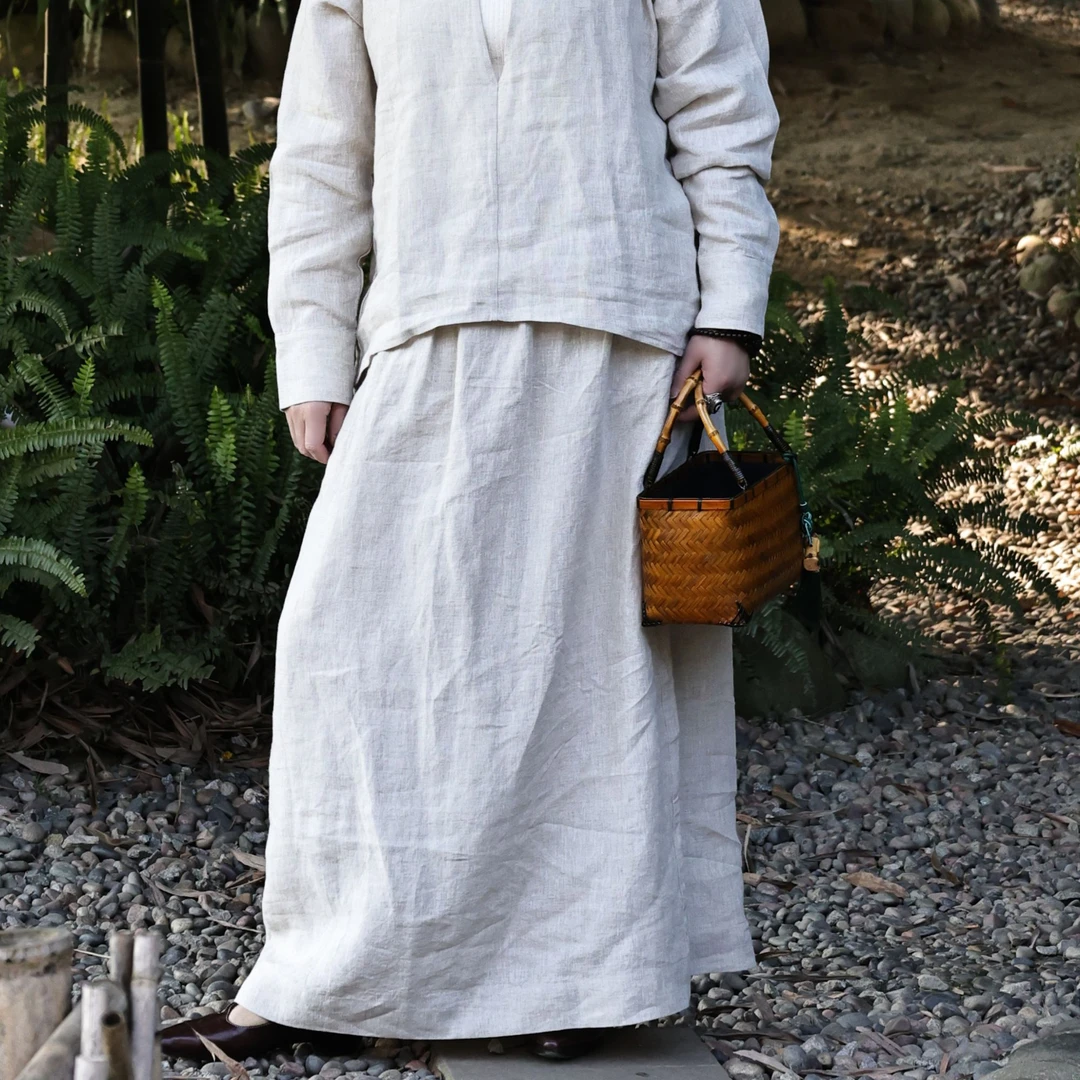 禾记年【悦心】原创汉麻小直筒半裙气质时尚百搭夏季纯色